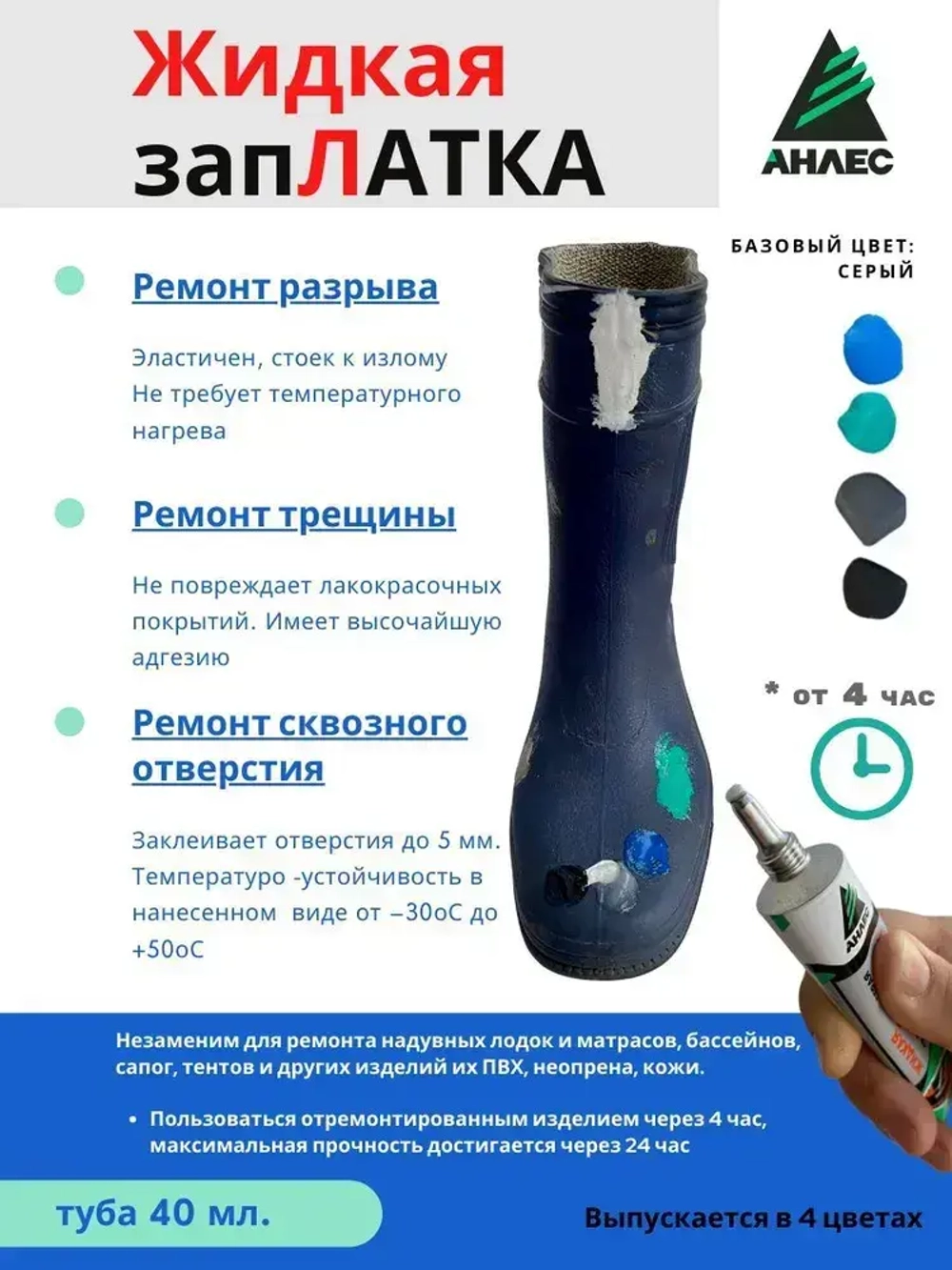 Клей жидкая ЗапЛатка для ПВХ Анлес 40мл (серая).