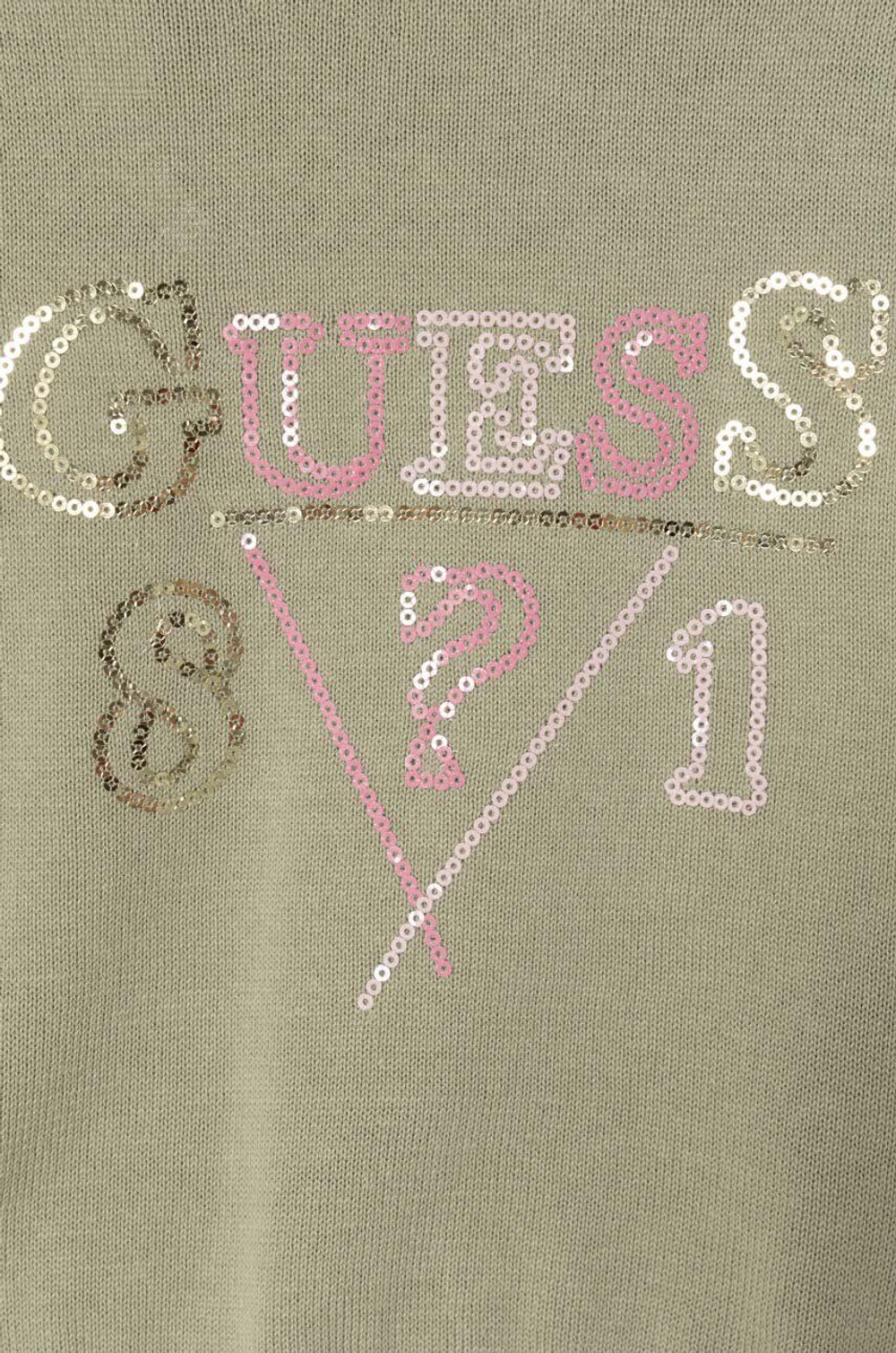 Пуловер GUESS Оливковый/Логотип из разноцветных пайеток (Девочка)