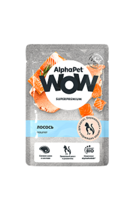 АльфаПет WOW 85г пауч лосось паштет для беременных, кормящих кошек и котят