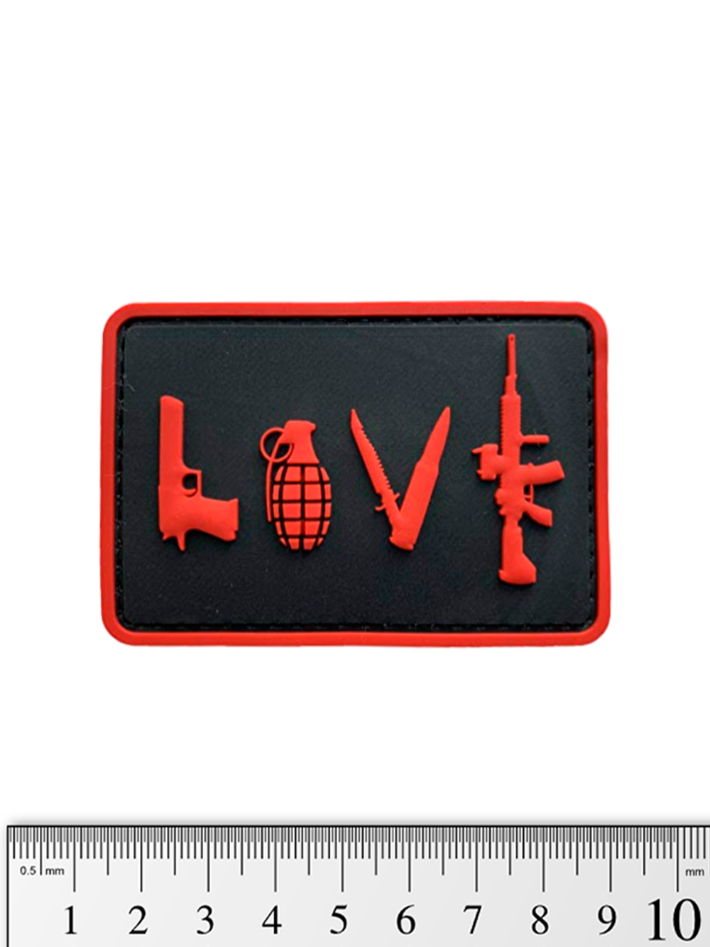 Шеврон Love Guns PVC. Чёрный с красным