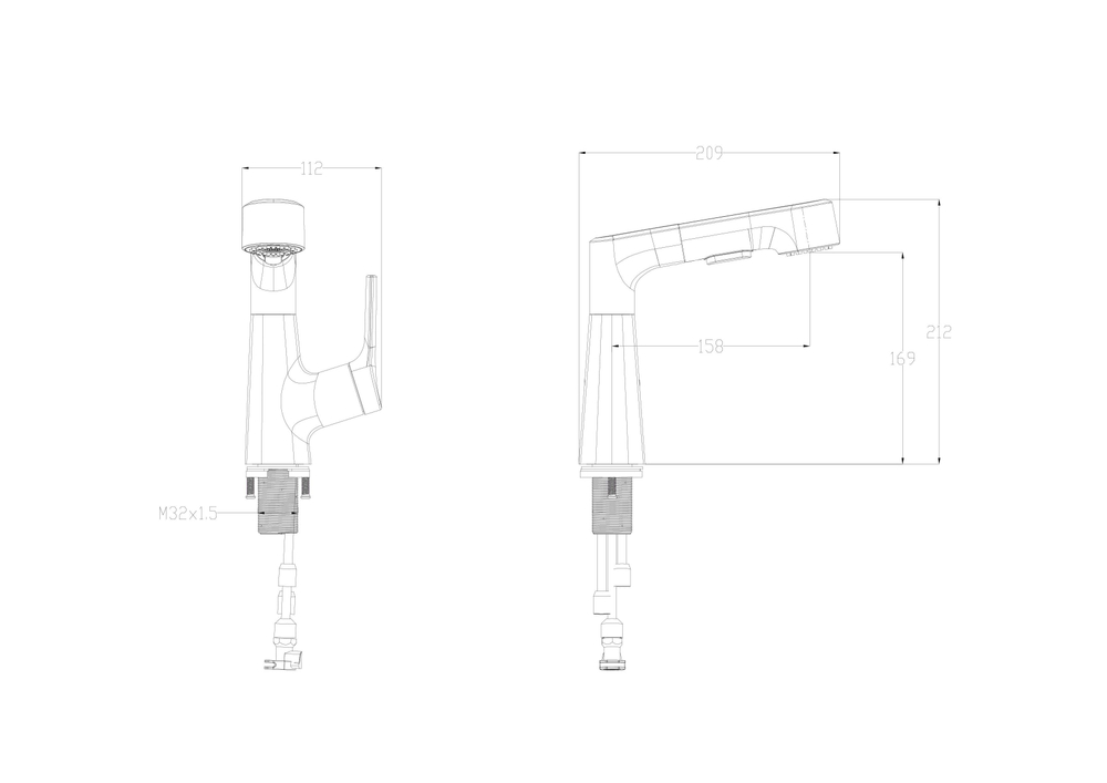 Смеситель для раковины с выдвижным изливом WONZON & WOGHAND, Брашированное золото (WW-121B108-BG)