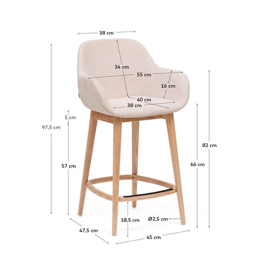 Полубарный стул Konna бежевого цвета с ножками из массива ясеня в светлой отделке, 65 см