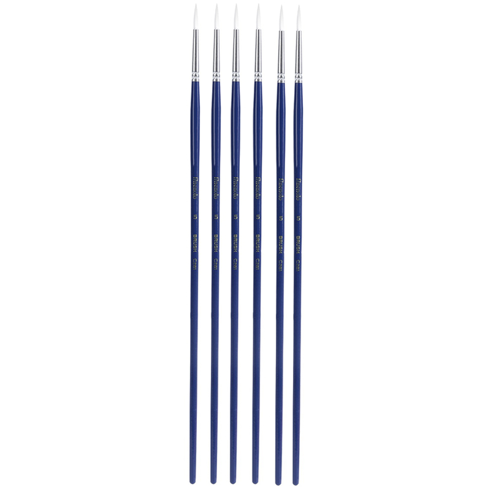 Набор кистей DELI "Finenolo", №5, круглая, березовая ручка 30 см, 6 штуки в уп., синтетика