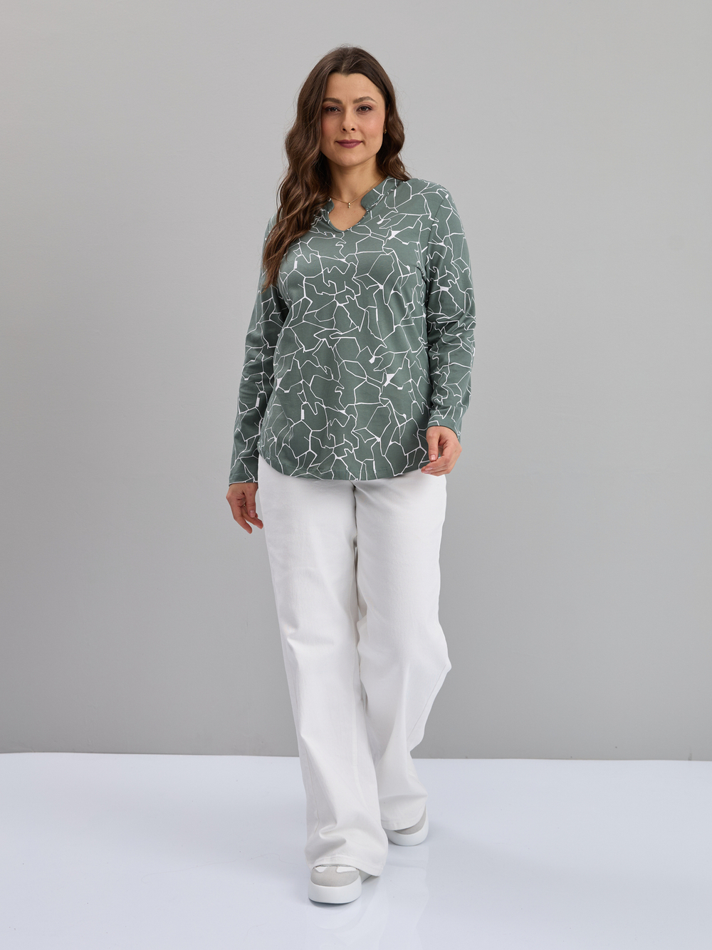 Блузка БЛк-073/полынь-абстракциямолоко