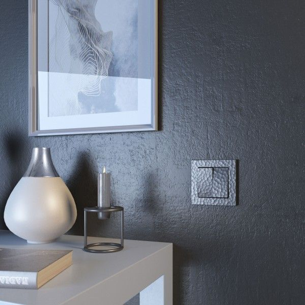 Выключатель двухклавишный проходной серебряный