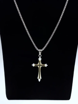Бижутерная подвеска крестик на серебристой цепочке из стали