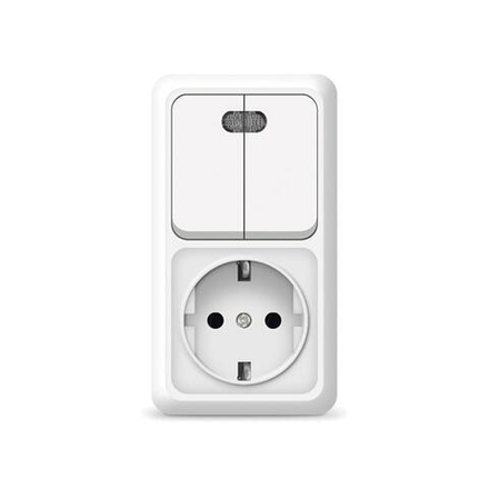 Блок ОП Олимп 2-кл. вык. с подсветкой + роз. с заземл. верт. бел. UNIVersal О0041