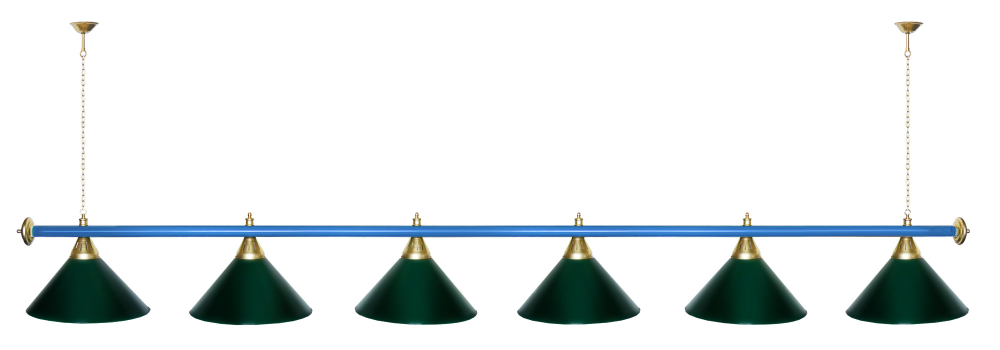 Лампа STARTBILLIARDS 6 пл. (плафоны зеленые,штанга зеленая,фурнитура золото)