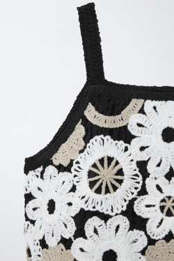 ZARA КОМБИНИРОВАННОЕ ПЛАТЬЕ С КРУЖЕВОМ КРОШЕ, ЭКРЮ