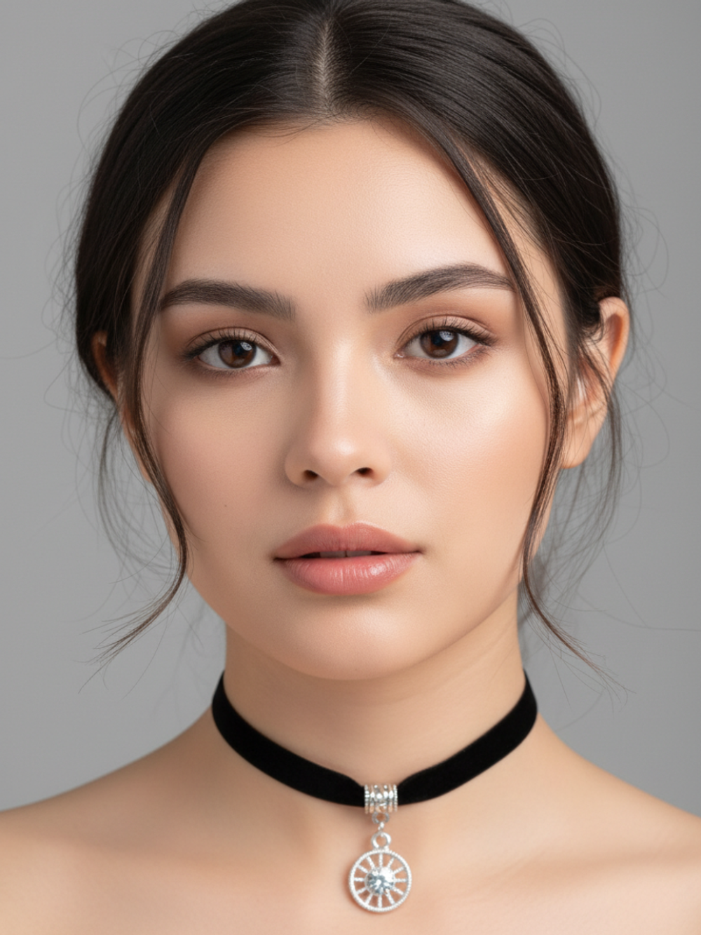 Чокер 1 см с круглой подвеской с кристаллами