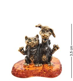 Народные промыслы AM-3073 Фигурка «Кот и Пес друзья» (латунь, янтарь)