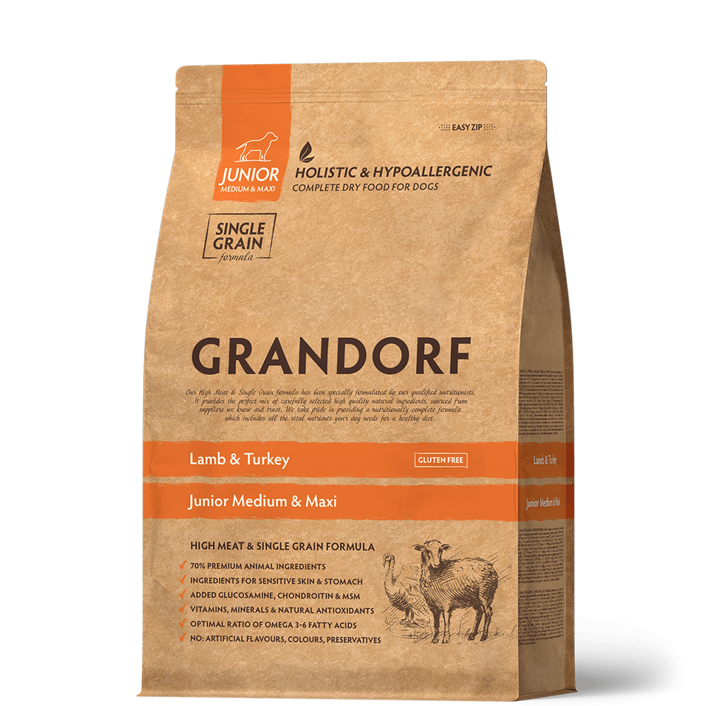 Grandorf Dog junior medium & maxi корм сухой для щенков средних и крупных пород ягнёнок с индейкой