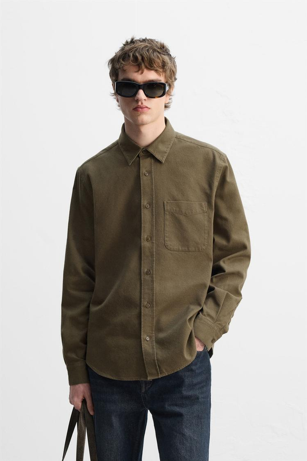 ZARА РУБАШКА ИЗ ХЛОПКА С УТЕПЛЕНИЕМ, КОРИЧНЕВЫЙ/ЗЕЛЕНЫЙ