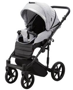Детская коляска Adamex Rimini 2 в 1 RI32B LUX (СЕР.ЖАККАРД+ЧЕРН.КОЖА+СЕРЕБР.ОТДЕЛКА)