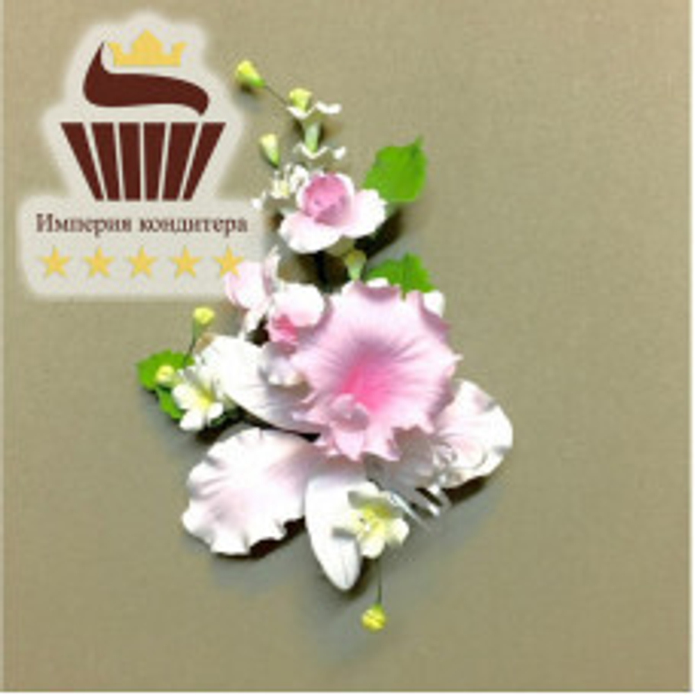 Цветочная ветка из сах.мастики,большая " Орхидея розовая"