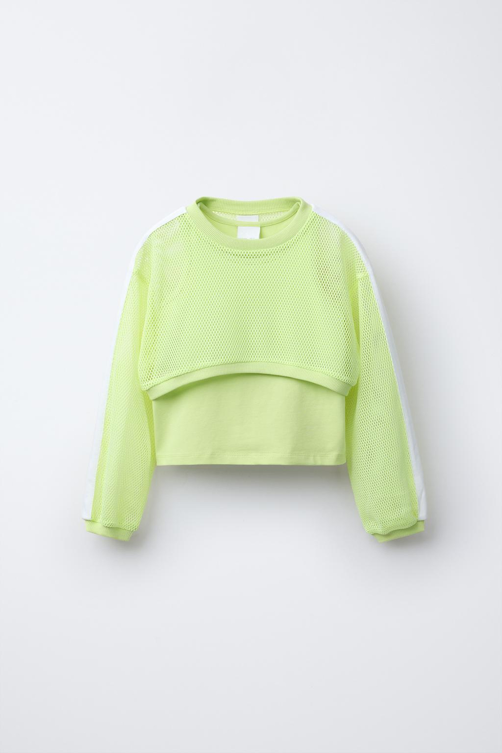 ZARA УКОРОЧЕННАЯ ФУТБОЛКА В СЕТКУ, ЛАЙМОВЫЙ