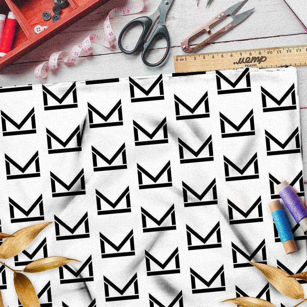 Ткань шелк Армани стильный чёрный узор на бежевом фоне