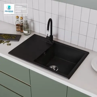 Мойка POLYGRAN GALS-760 черный № 16, смеситель SKS5 черный №16