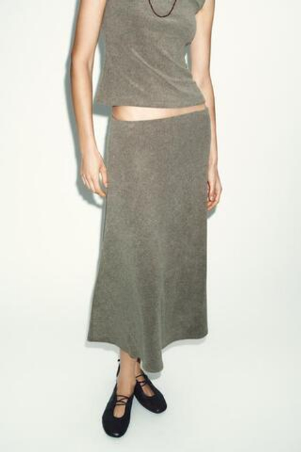 ZARA ЮБКА ИЗ МЯГКОЙ ТКАНИ, СВЕТЛО-ОЛИВКОВЫЙ