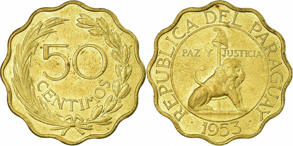 Парагвай 50 сентимо, 1953 Лев XF