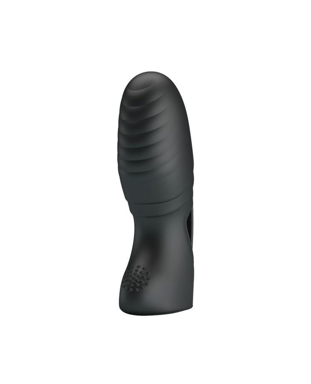 Черная вибронасадка на палец с ребрышками Alan