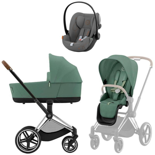 Коляска Cybex Priam IV Chrome Brown complete и автокресло Cloud G i-Size Lava Grey 3 в 1 Leaf Green