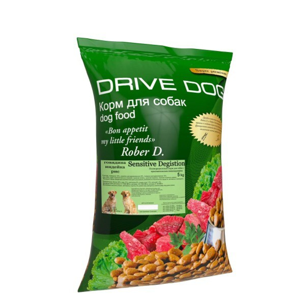 DRIVE DOG Sensitive Degistion полнорационный корм для собак с чувствительным пищеварением  говядина с индейкой и рисом