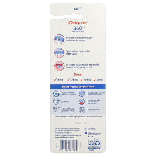 Colgate, 360 отбеливающие зубные щетки, мягкие, 4 шт.