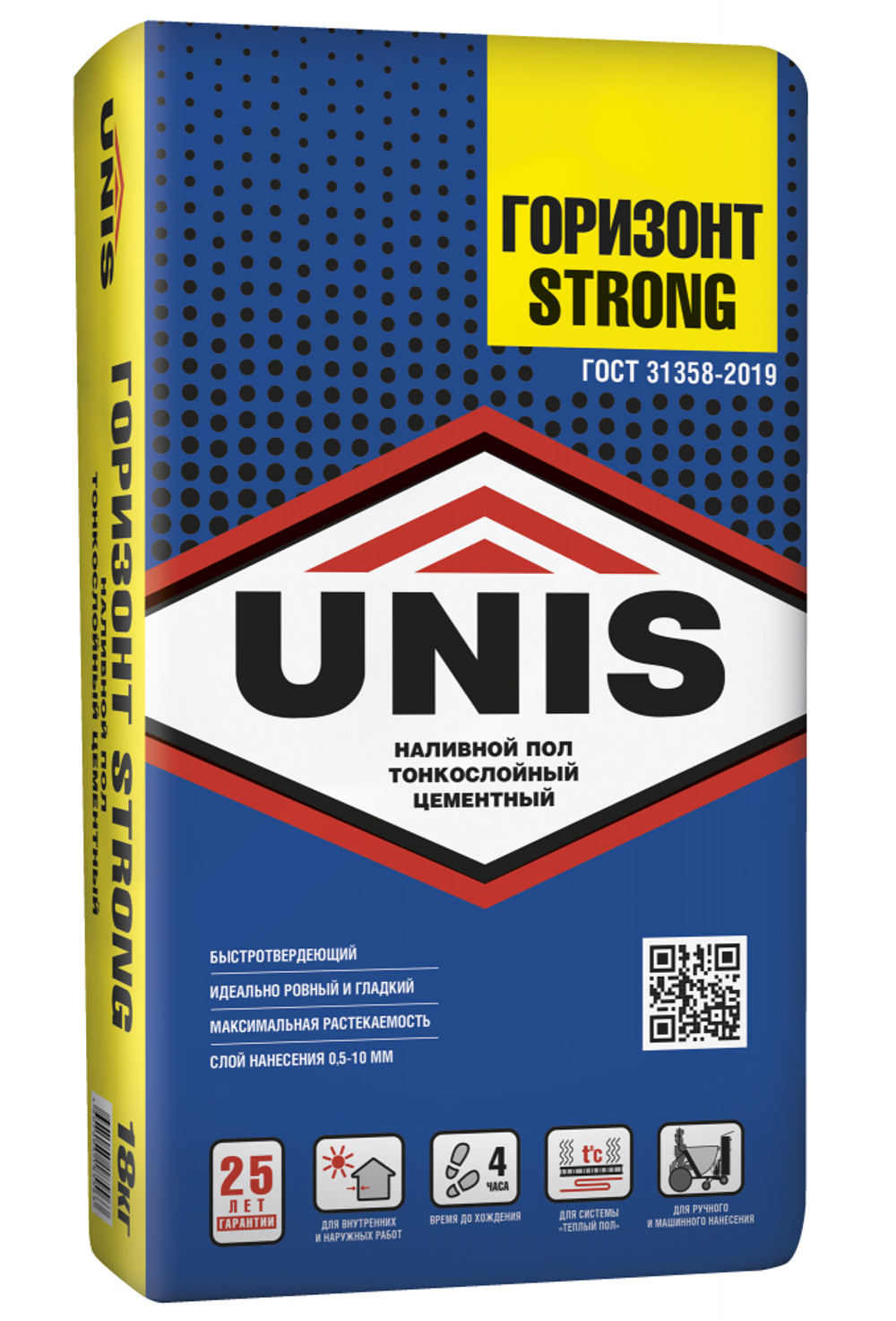 Наливной пол UNIS ГОРИЗОНТ STRONG цементный тонкослойный быстротвердеющий наливной 18 кг