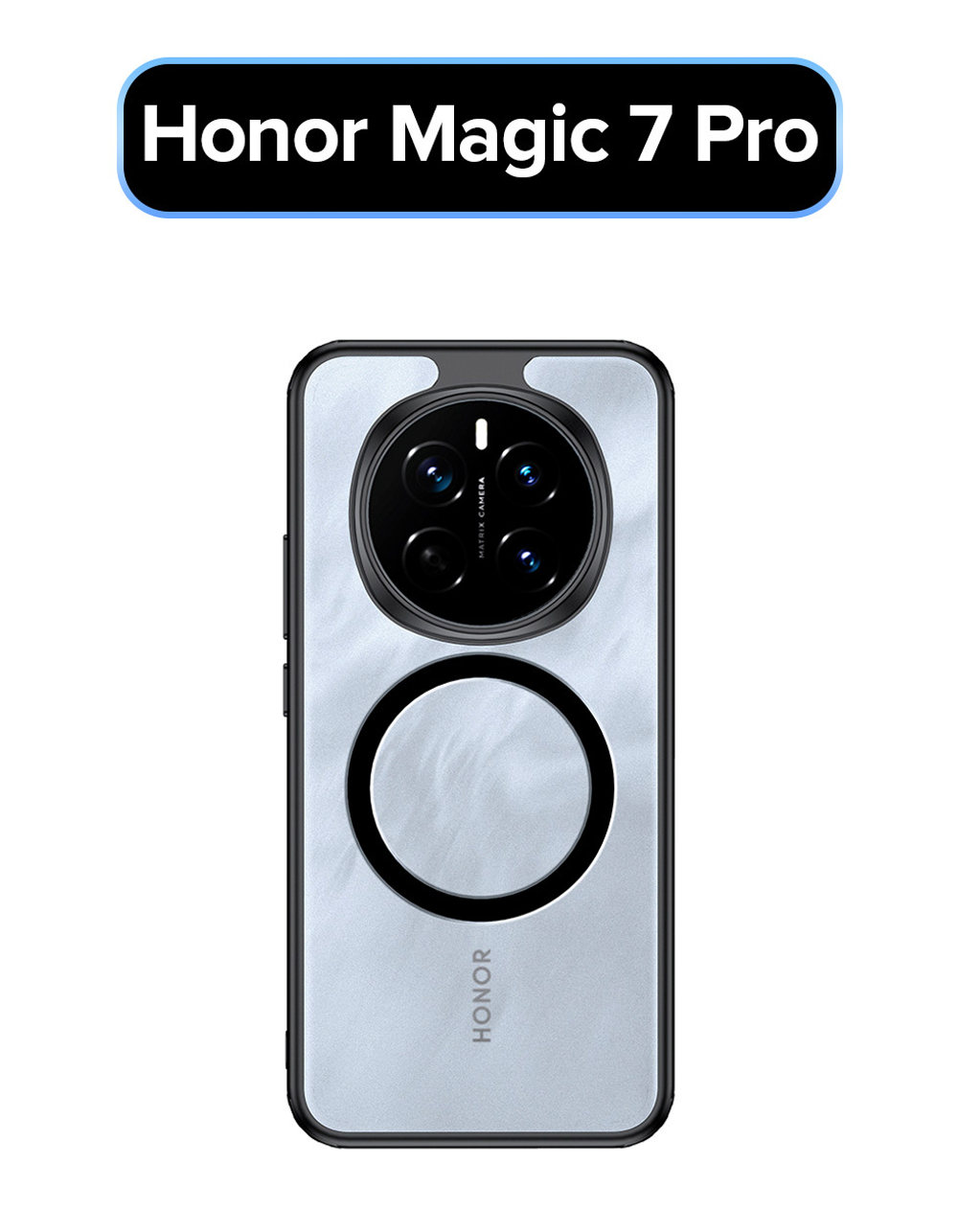 Чехол для Honor Magic 7 Pro с MagSafe черный с прозрачной матовой задней панелью WLONS