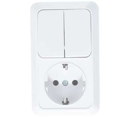 Блок "UNIVersal" серия "Олимп", о/у, выключатель двухклавишный 10А + розетка с/з 16A, 220В, вертикал