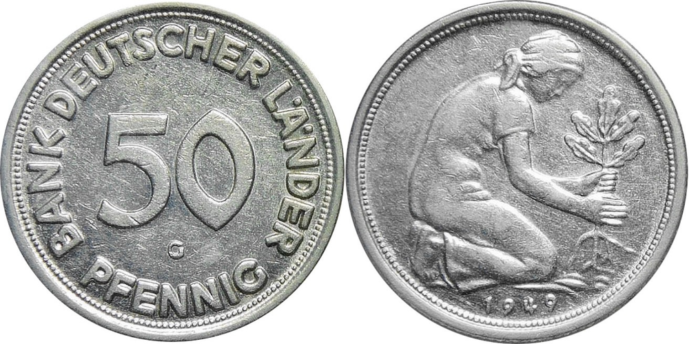 Германия 50 пфеннигов, 1949 - 1950 Посадка деревьев XF