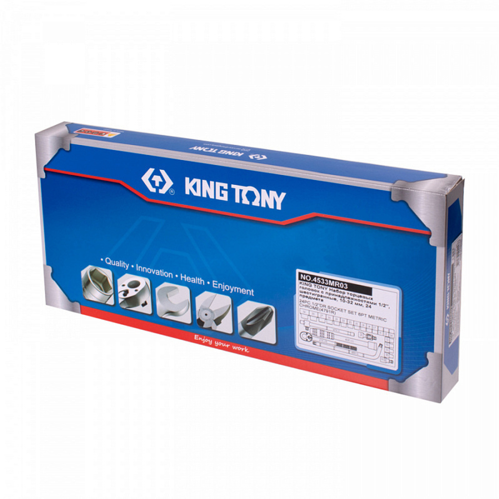 KING TONY (4533MR03) Набор торцевых головок с принадлежностями 1/2", 6-гранные, 10-32 мм, 24 предмета