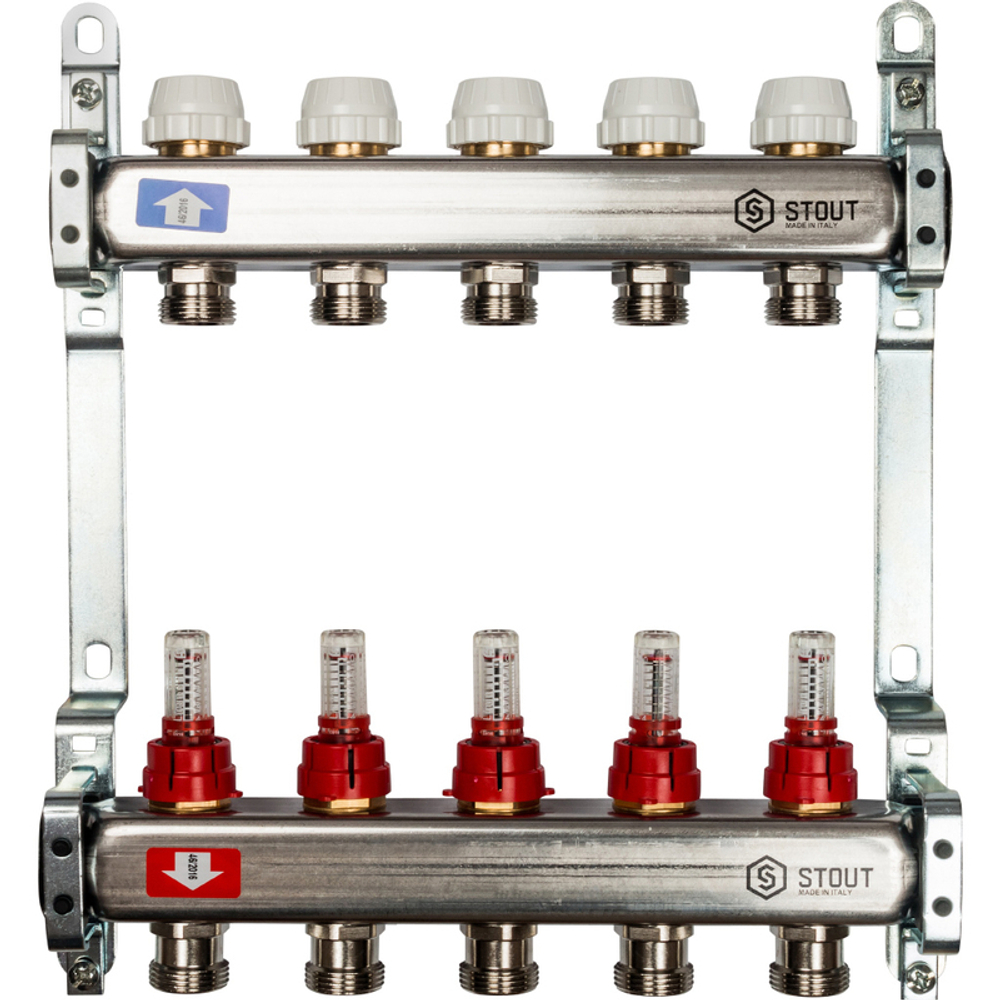 SMS 0917  000005 STOUT Коллектор из нержавеющей стали с расходомерами 5 вых.