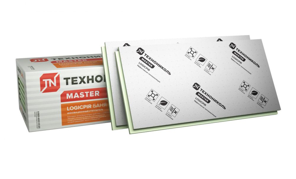 Плиты теплоизоляционные ТехноНИКОЛЬ LOGICPIR Баня Ф/Ф L-1190х590х50х5 (3,5105м2/уп)