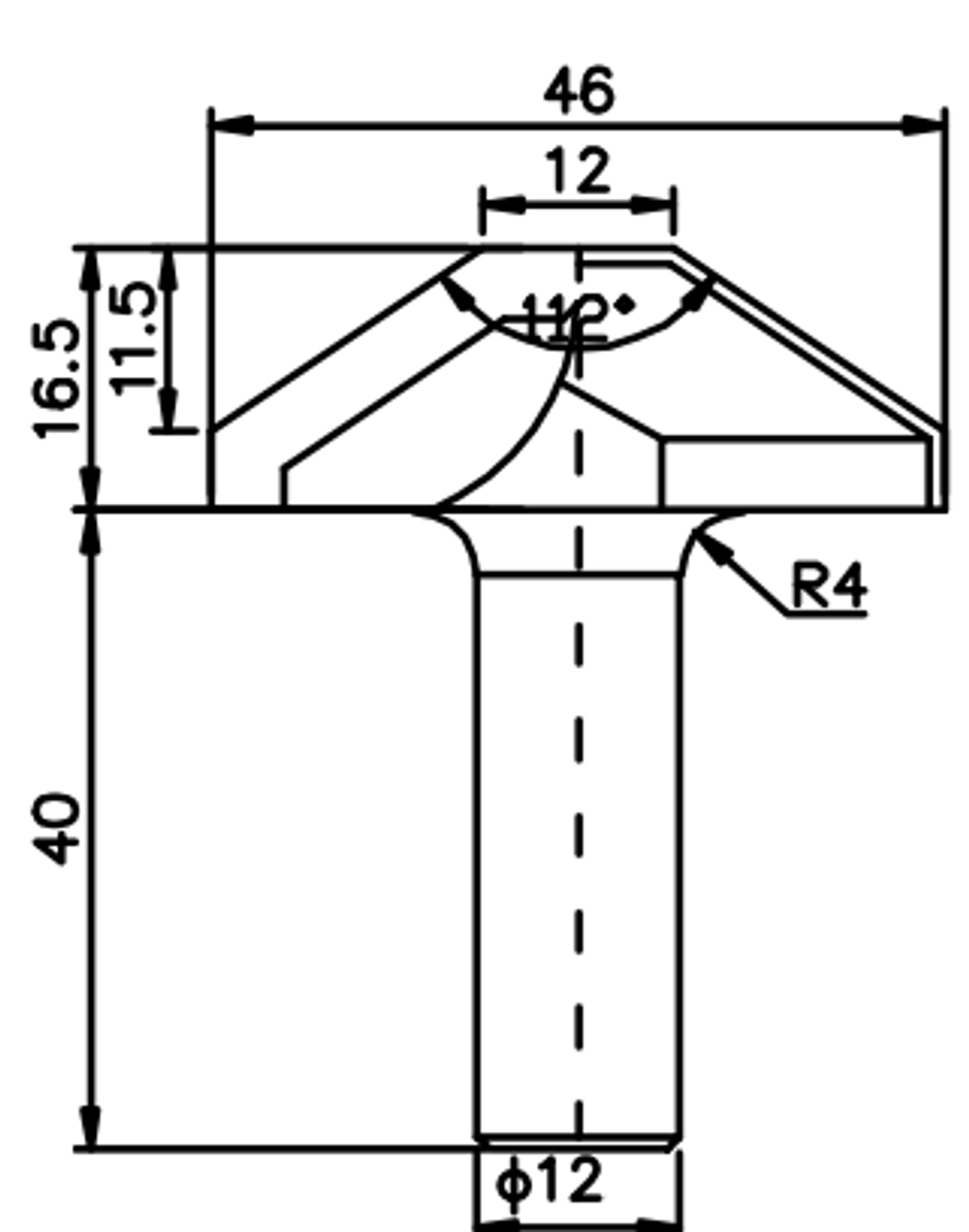 PCD профильная фреза D.46x16,5 S.12x40 Z2