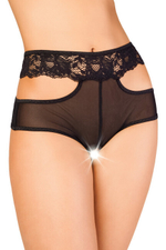 Эротические трусики с высокой посадкой,перекрестными кружевными полосами (50-52) (Цвет: черный)