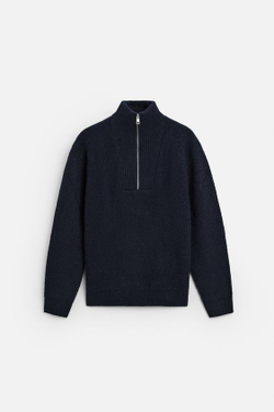 ZARA СВИТЕР ИЗ РЕЛЬЕФНОЙ ТКАНИ С ВОРОТНИКОМ НА МОЛНИИ, МОРСКОЙ СИНИЙ