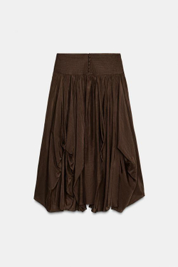 ZARA ОБЪЕМНАЯ ЮБКА МИДИ — ZW COLLECTION, КОРИЧНЕВЫЙ