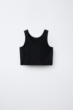 ZARA УКОРОЧЕННЫЙ ТОП С НАДПИСЬЮ, ЧЕРНЫЙ