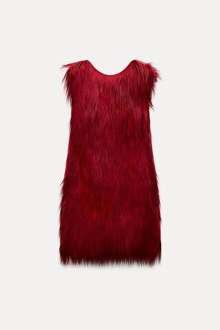 ZARA ПЛАТЬЕ ИЗ ИСКУССТВЕННОГО МЕХА - LIMITED EDITION, КРАСНЫЙ