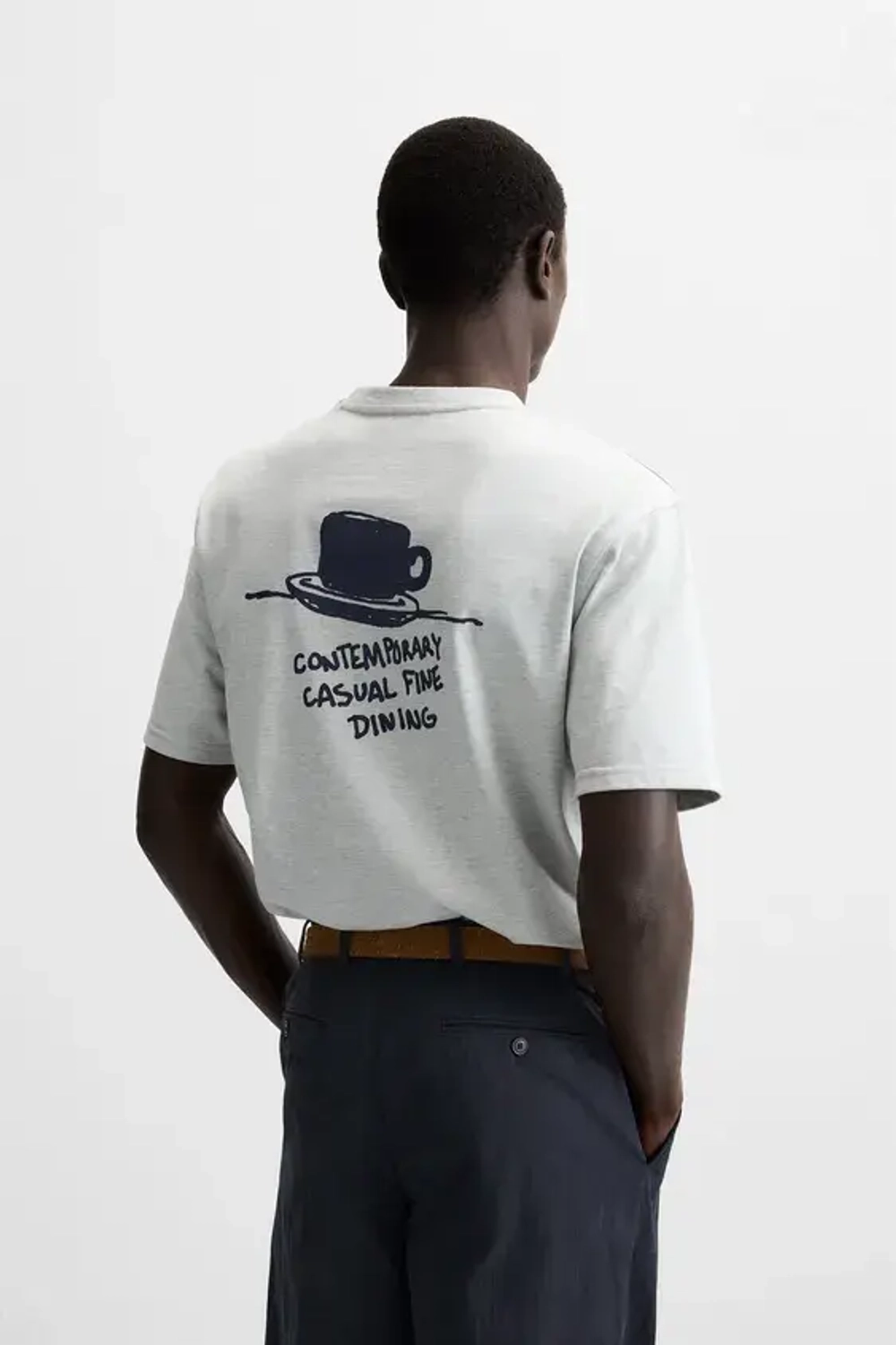 ZARA ФУТБОЛКА С ПРИНТОМ, СЕРЫЙ С МЕЛАНЖЕВЫМ ЭФФЕКТОМ