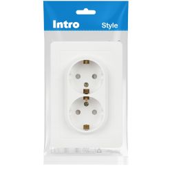 Розетка Intro Style 7-208-01 двойная с заземлением 2X2P+E Schuko со шторками, 16А-250В, IP20, СУ, белый | Intro