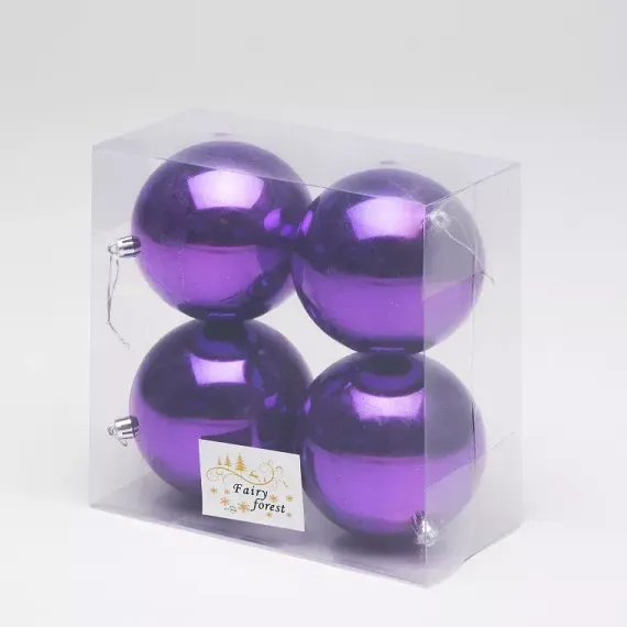 Набор пластиковых шаров Глория 100 мм., фиолетовый глянцевый, 4 шт., ЕлкиТорг (150429)