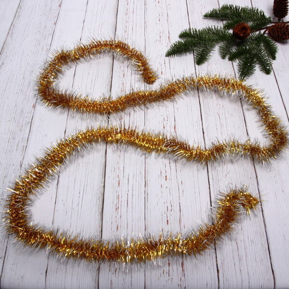 Мишура 2 м 7 см «Фонарик снежный», Золото/белый