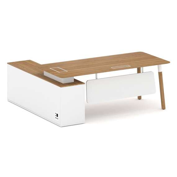 Fresco Стол руководителя FR.SR-20 (R) Дуб Светлый/Белый Бриллиант UM/Металл Белый/Нерж. Сталь 2000*1