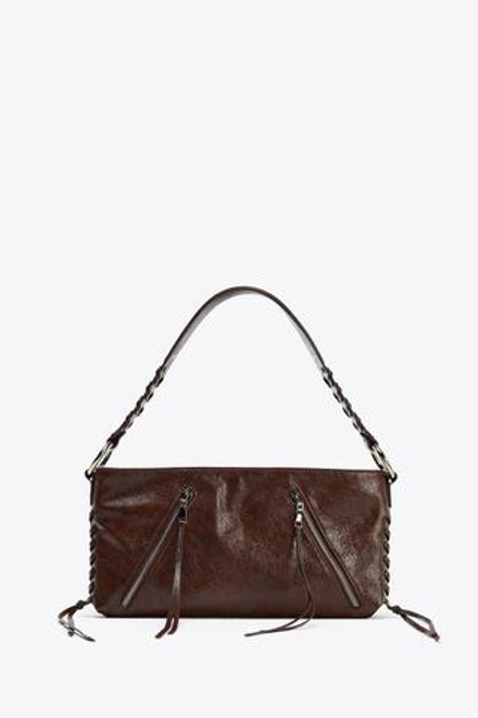 ZARA СУМКА С ПЛЕЧЕВЫМ РЕМНЕМ И МОЛНИЯМИ, ШОКОЛАДНЫЙ