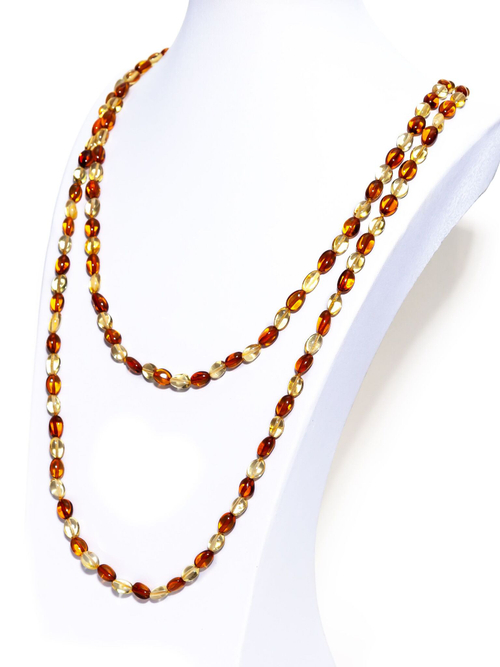 Длинные бусы из янтаря натуральные женские, длина 150 см.