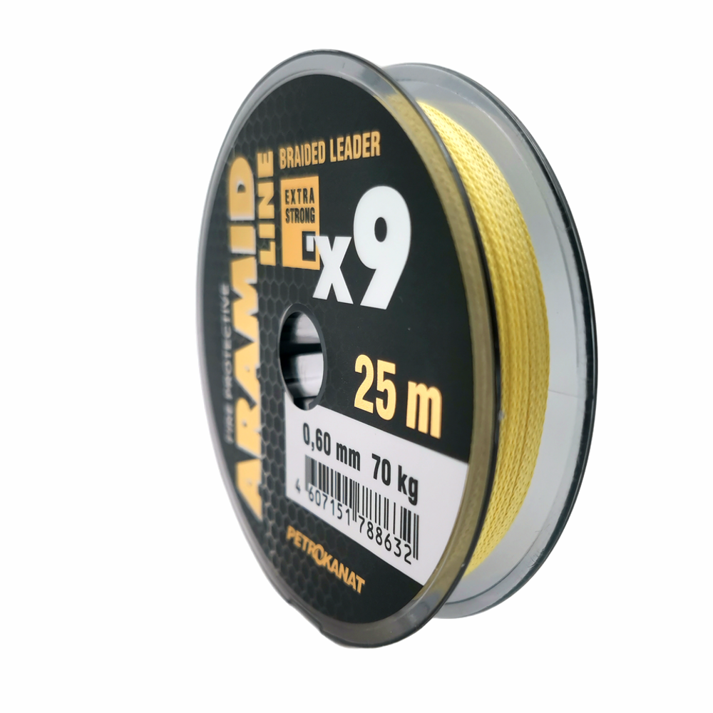 Шнур кевларовый Aramid Line X9  0,60 мм., 70 кг, 25 жёлтый