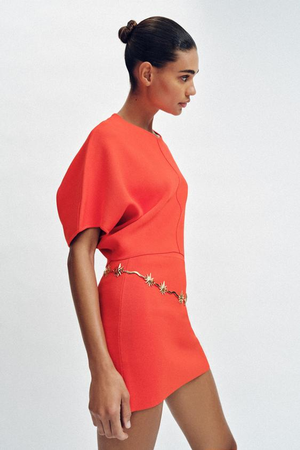 ZARA ТРИКОТАЖНАЯ МИНИ-ЮБКА, КОРАЛЛОВЫЙ/КРАСНЫЙ